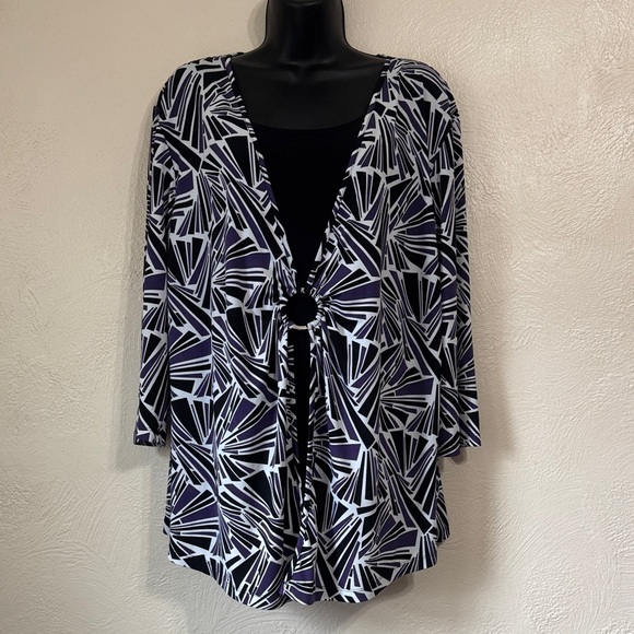 JM Collection Tops - JM Collection Black and Purple Geometric Blouse 0098